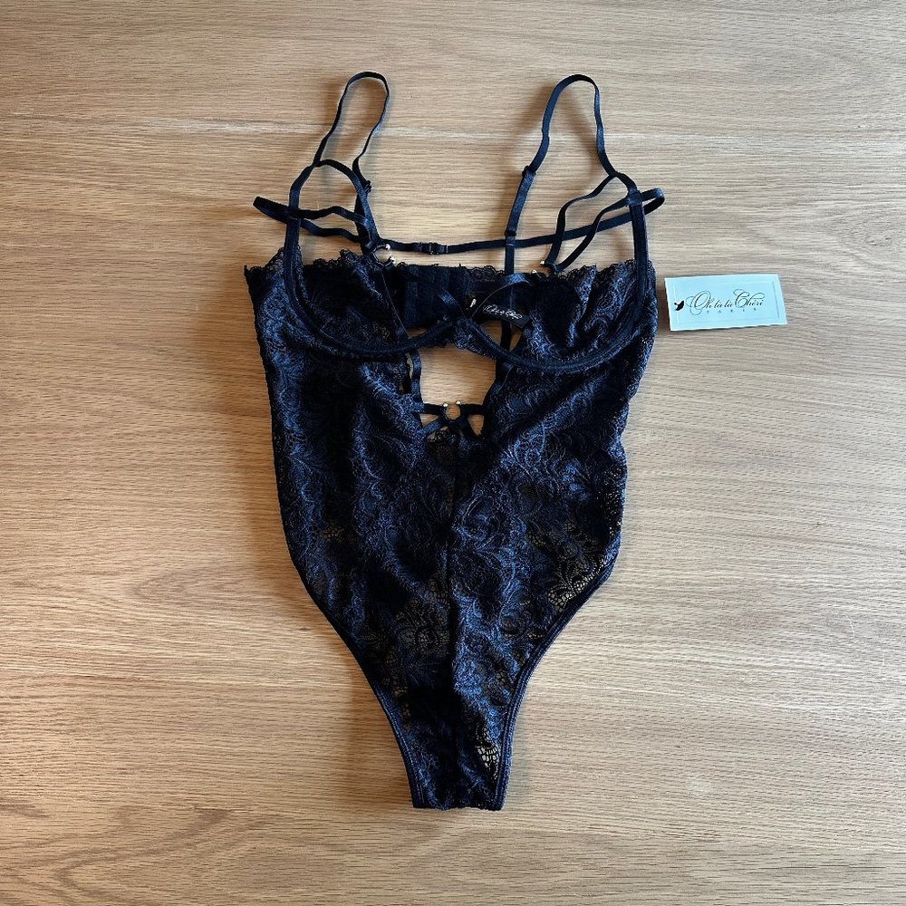 OHLALACHERI - M - Never Worn with Tags - Strappy Lace Teddy with Decorative Ring